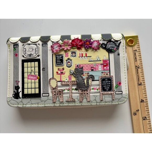 Vendula London The Biscuit Shop Zippered Wallet Cat Tea Coffee Vegan Leather - Picture 9 of 9